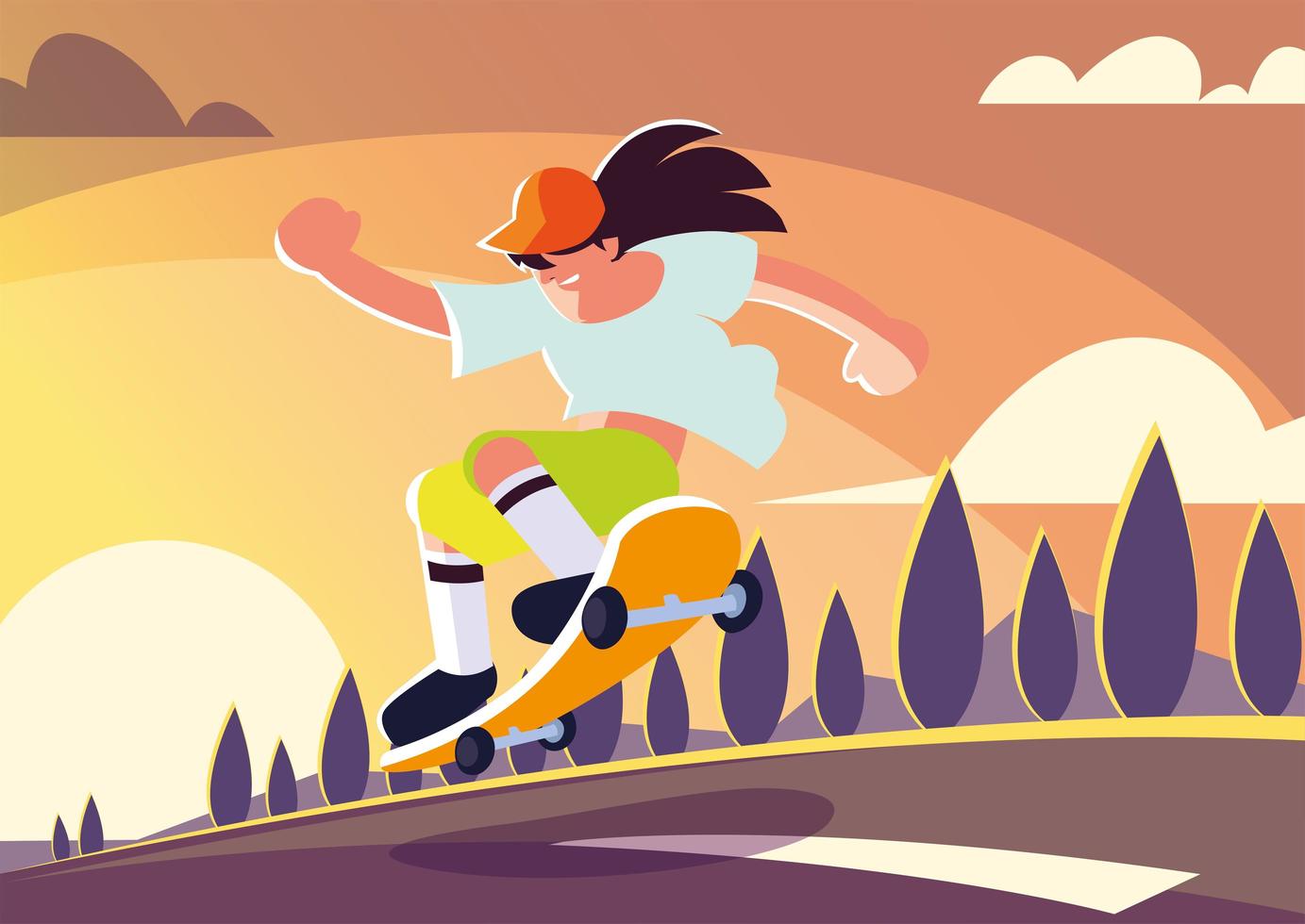 young man riding a skateboard outdoors vector