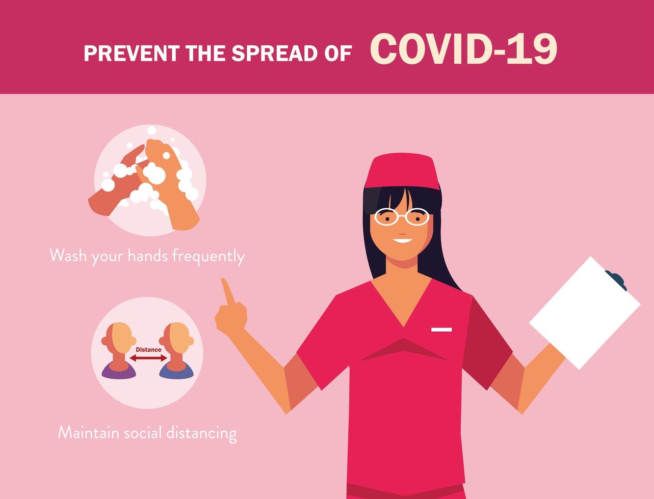 woman doctor explain Infographics how prevent the spread of covid 19 vector