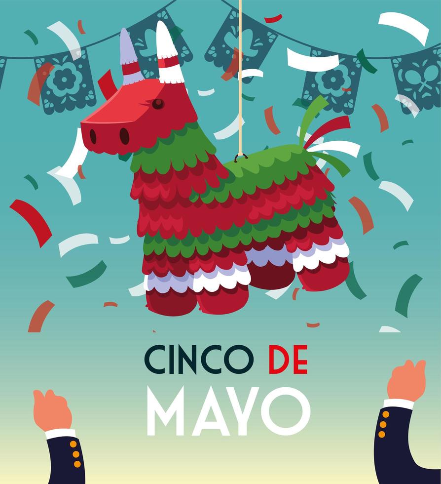 cinco de mayo tarjeta de saludo con piñata de fiesta mexicana vector