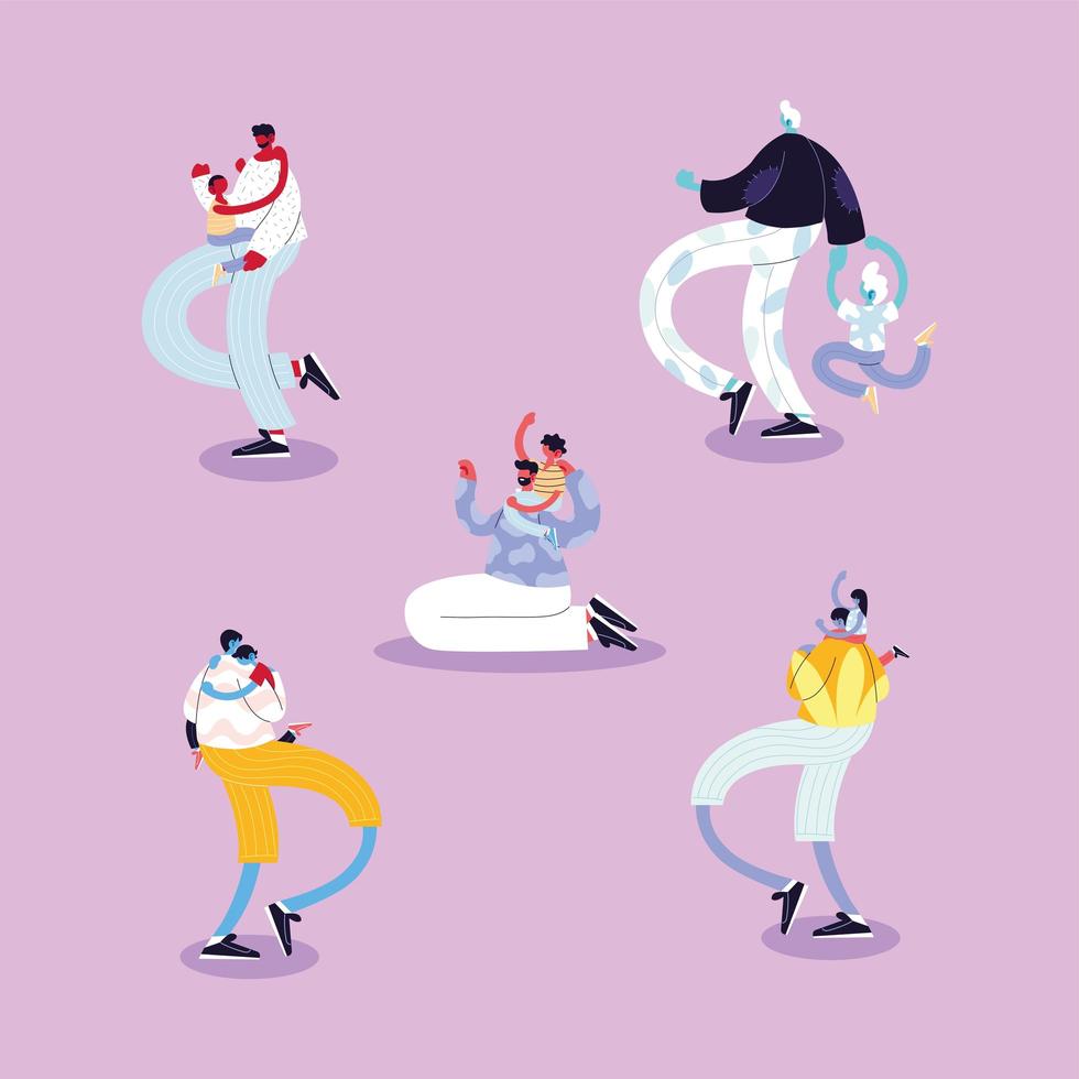 man and children in different poses, happy father day vector