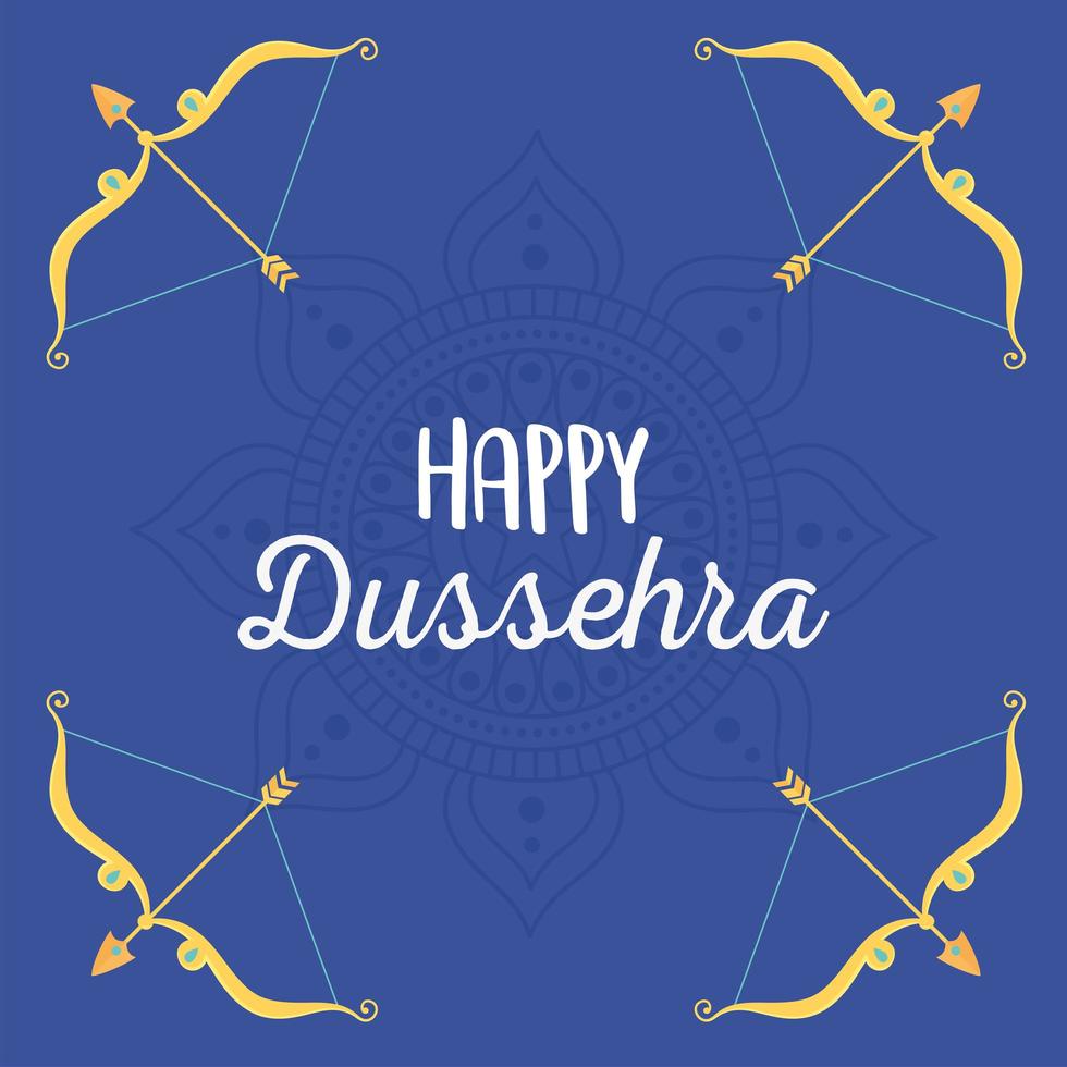 feliz festival dussehra de la india flechas de oro y arcos con cristales vector