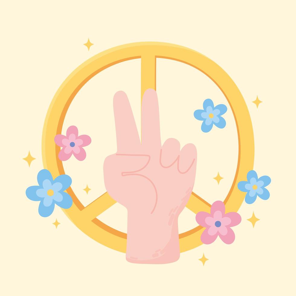 día internacional de la paz gesto de la mano flores emblema de oro vector