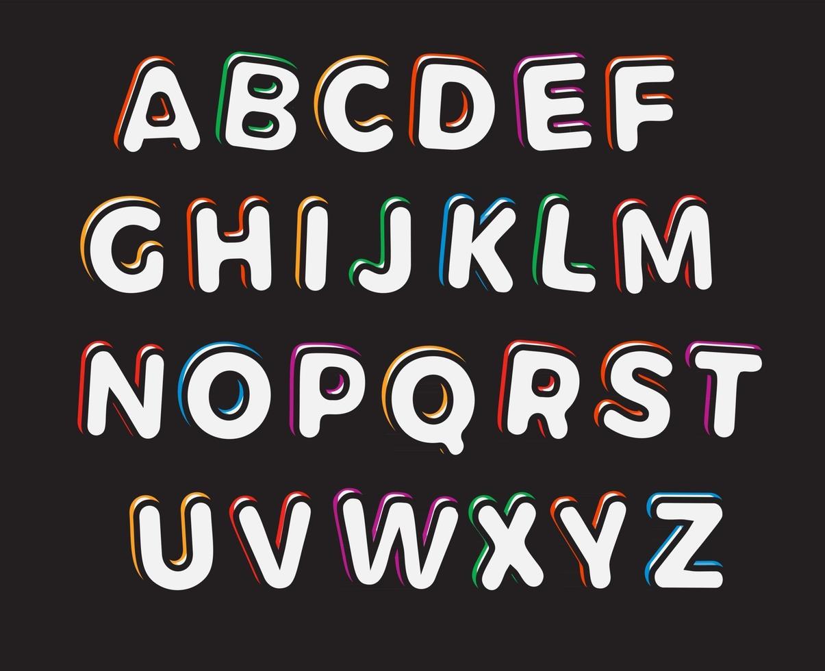 Fuente 3d con contorno de color, letras de estilo infantil para fiestas infantiles, diseño de carteles Fuente 3d con contorno de color, letras de estilo infantil para fiestas infantiles, diseño de carteles