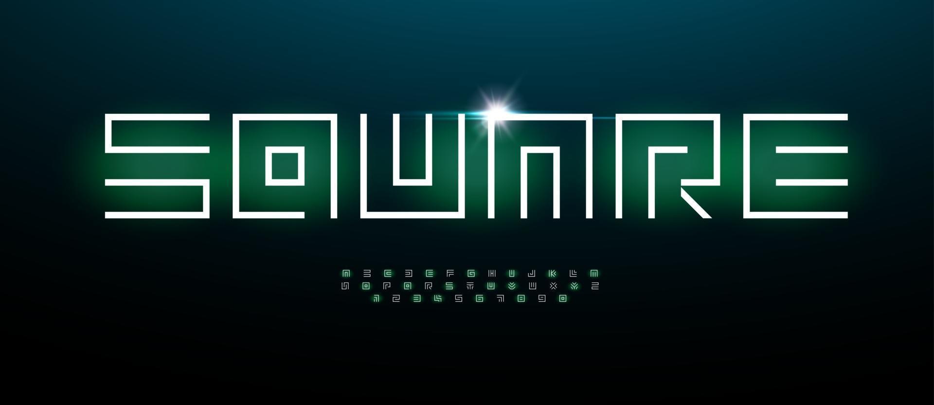 Maze Futurism alphabet. Square architect stunning font, cyber technology type for modern futuristic logo, futuristic headline, hud monogram. Computer chip letters, vector typographic design.