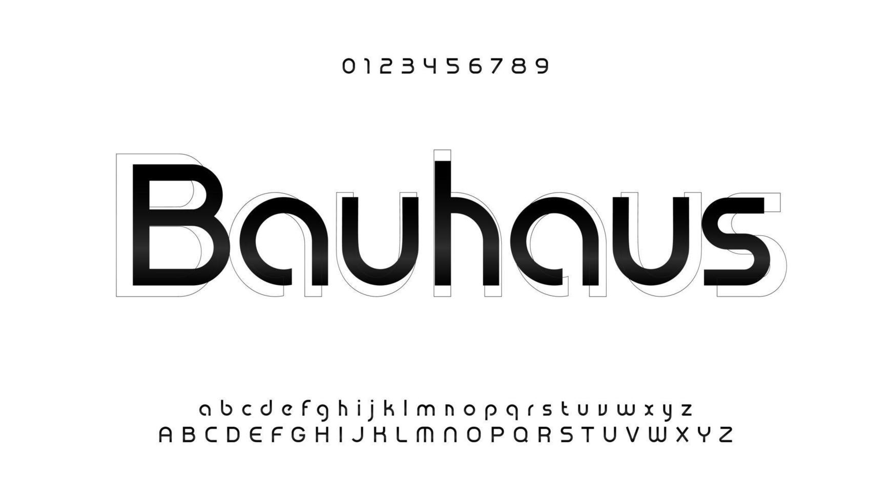 Awesome bauhaus alphabet. Modern futuristic font, techno style letters. Lowercase, uppercase and numbers type for logo, headline, monogram, lettering and typography. Vector typographic design