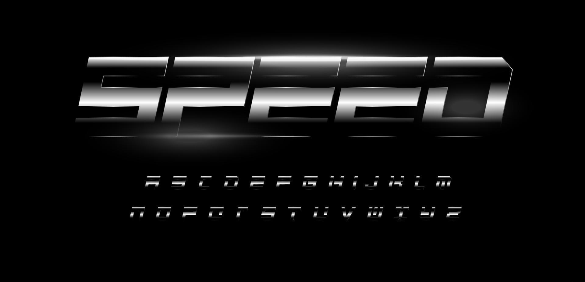 Speed alphabet. Bold italic letters with glossy steel metal gradient effect . Dynamic font for automotive, sport and gym, auto repair shop logo or monogram, race typographic. Vector symbol design