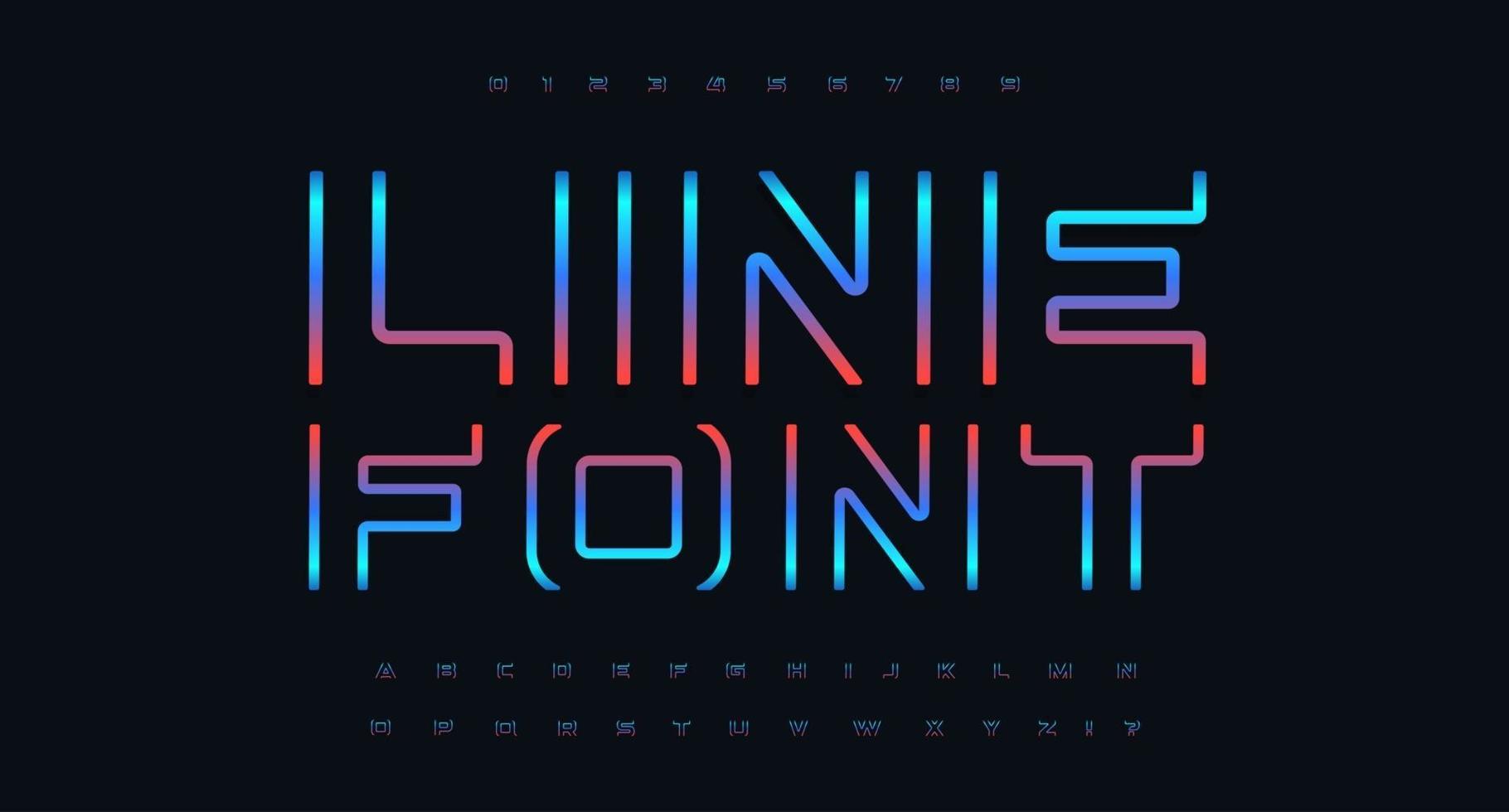 conjunto de letras y números de vanguardia, fuente futurista, alfabeto de color cyberpunk para título de cine y juegos, póster y logotipo de música, portada de libro de ciencia ficción, texto de neón futuro, tipográfico de degradado de brillo moderno vector