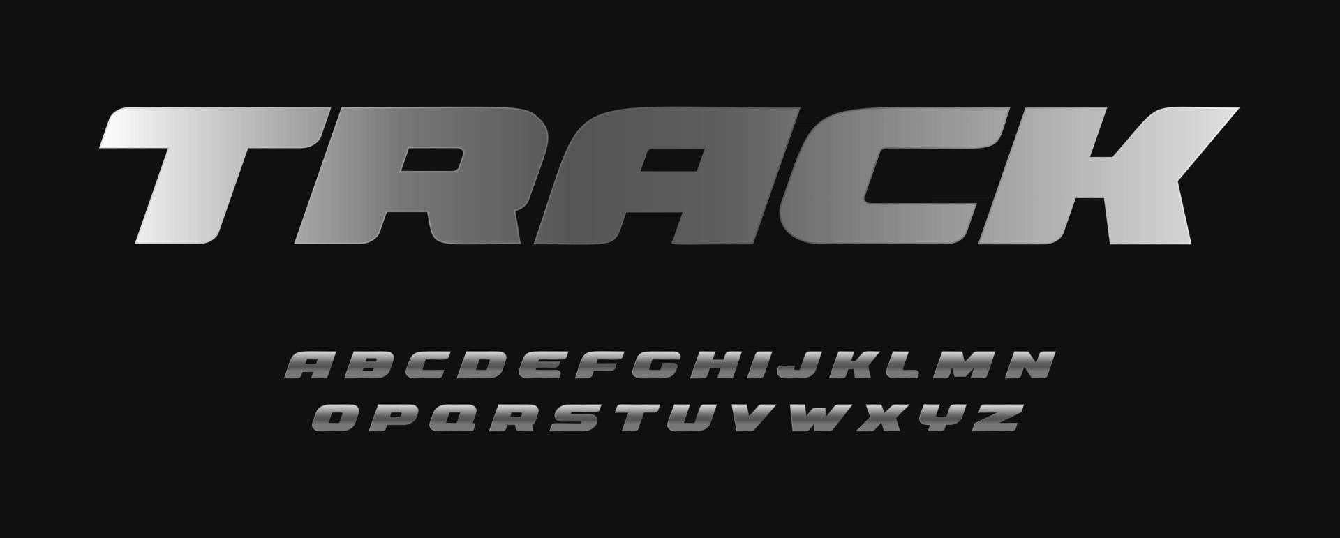Wide bold metal font. Track style letters collection for sport, auto, moto and velo industry design. Stainless typography design vector