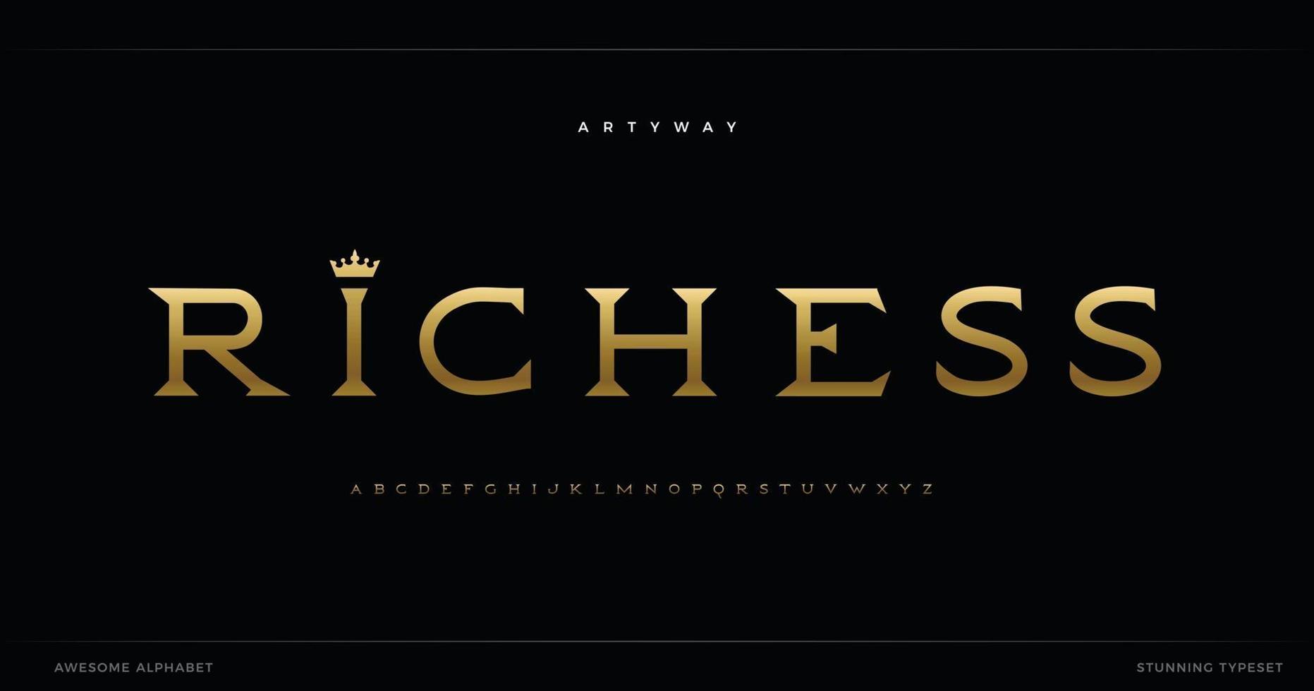 alfabeto real. fuente impresionante serif vintage, tipo minimalista para logotipo retro kingly, título dorado, monograma dorado, letras elegantes y tipografía. letras de estilo elite, diseño tipográfico vectorial vector