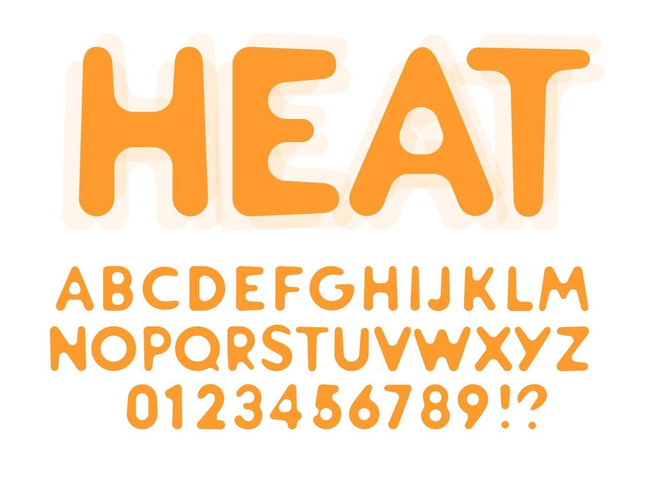 Heat molten letters and numbers set. Melted from hot sun. Rounded funny font for events, promotions, logos, banner, candy monogram and poster. Vector typography design.