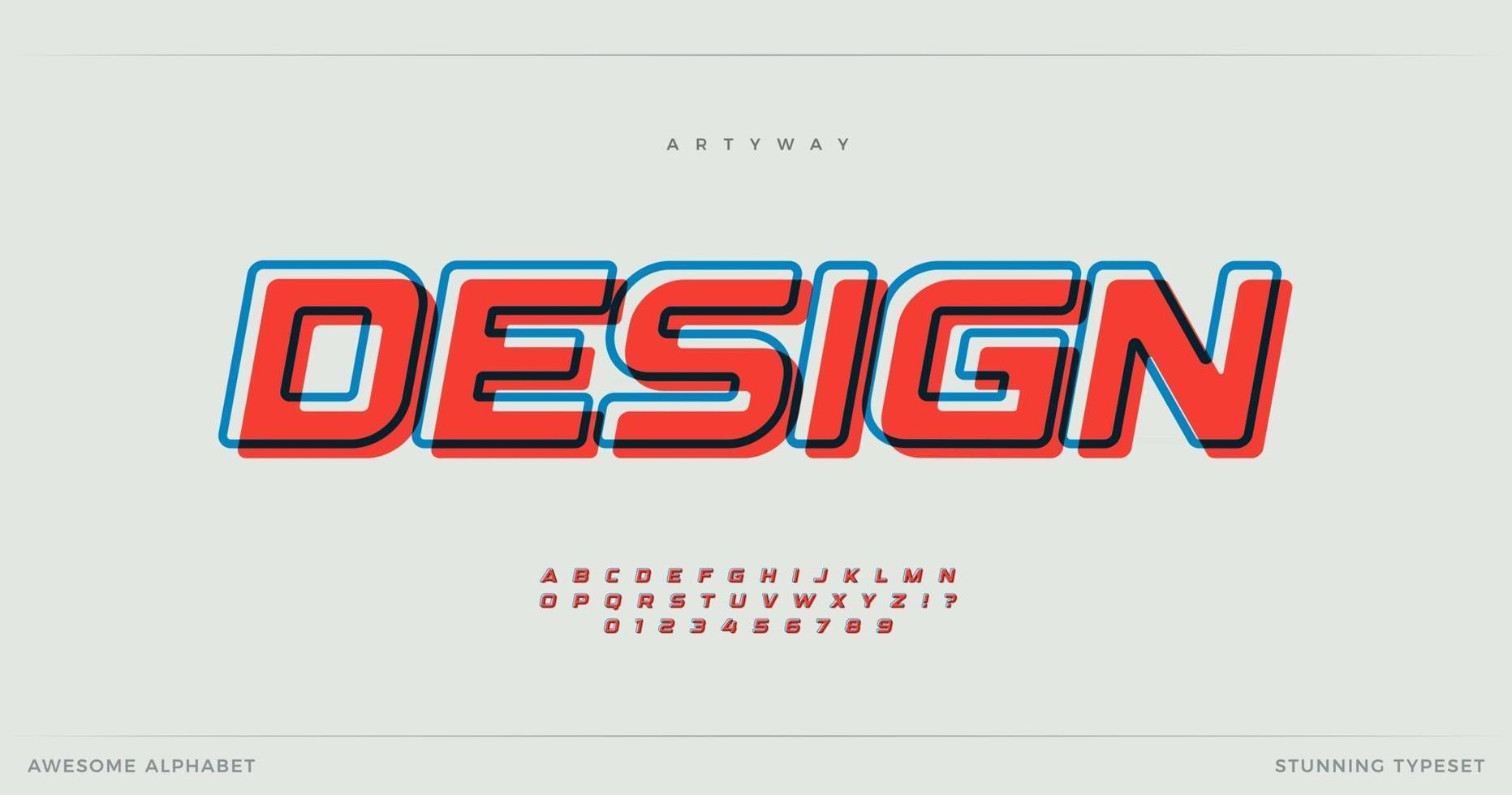 Offset alphabet design. Stunning font with contour, minimalist ...