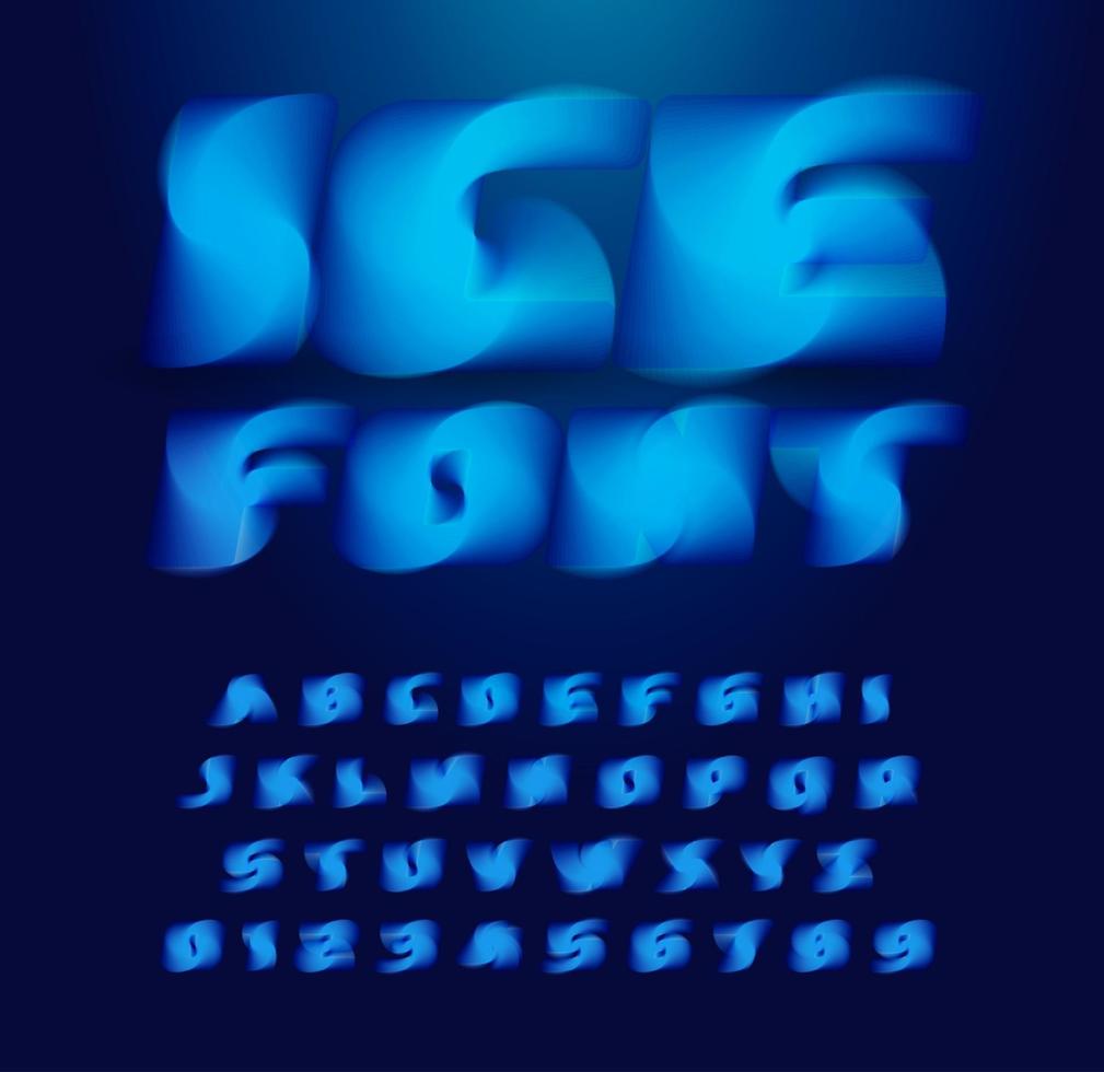 Ice cube alphabet. Abstract 3D stunning font, contemporary type for logo, headline, monogram, creative lettering, maxi typography and packaging. Frozen water style letters, vector typographic design