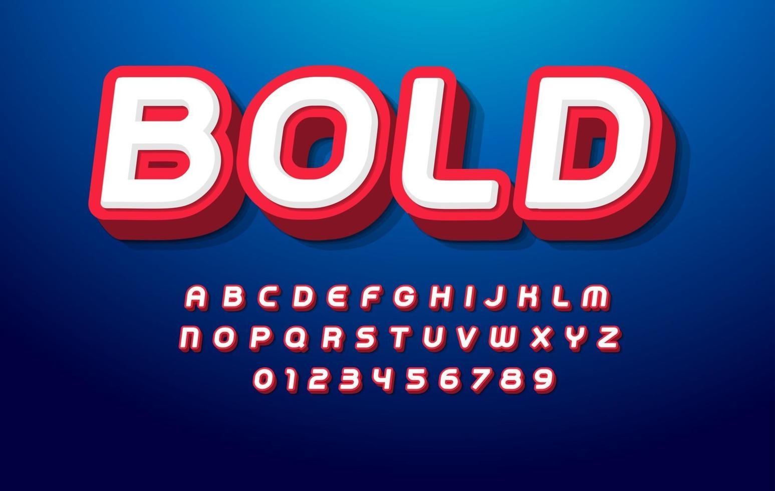 3D bold alphabet. Pop art font, heavy type for modern super hero monogram, prize logo, comic graphic, fun and cool poster and banner. Extrude style letter and number set, vector typography design