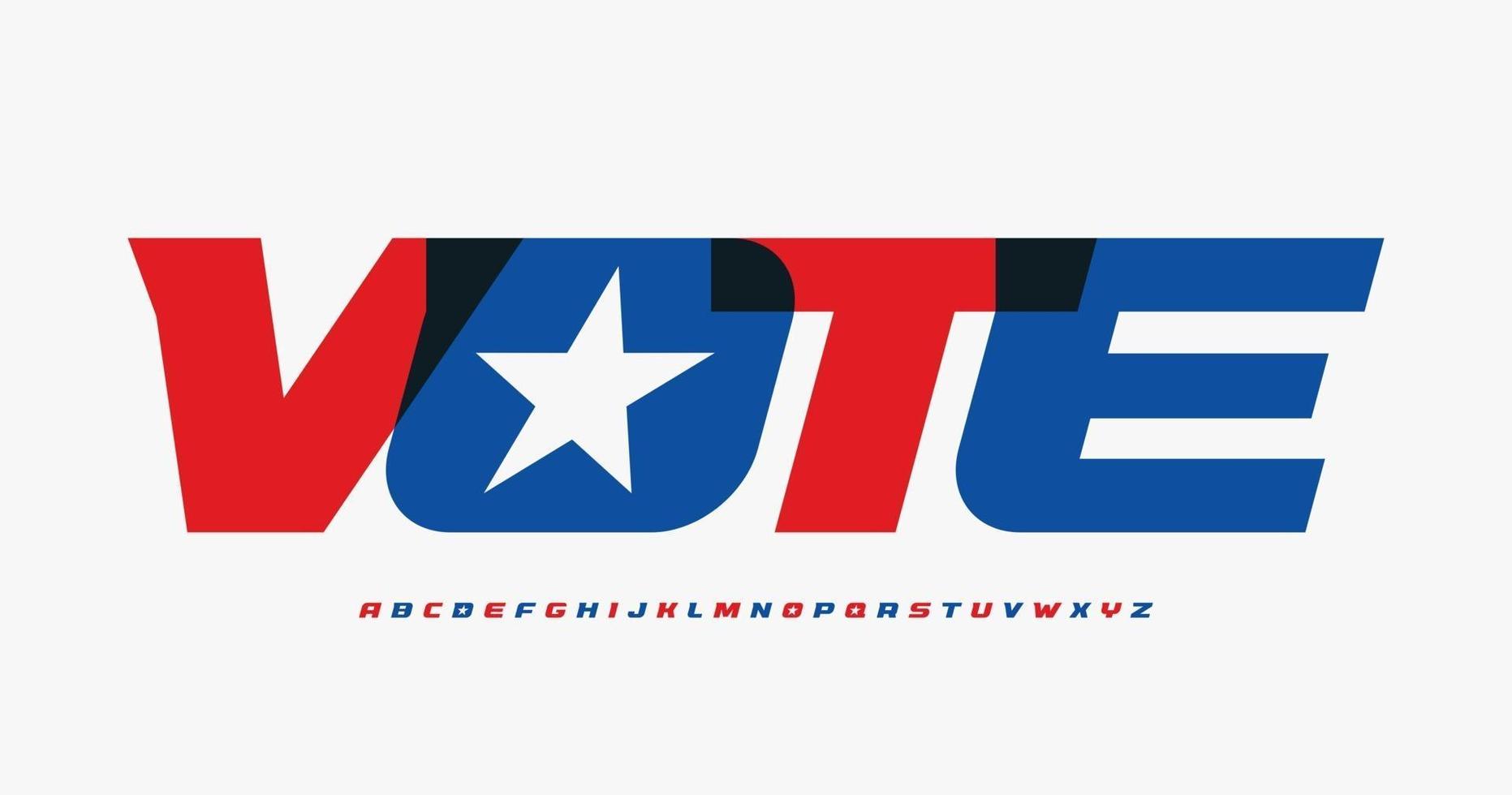 alfabeto para cartel de voto presedencial, pancarta, volante, publicidad. fuente impresionante en negrita italc, tipo minimalista para logotipo político moderno, titular político. letras de estilo usa, diseño de tipografía vectorial vector