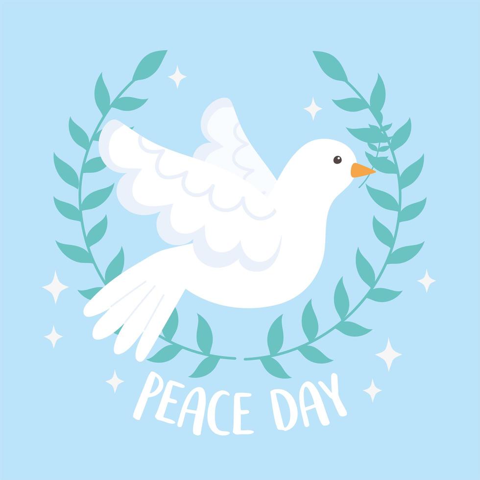 international peace day wreath branch olive and flying dove vector