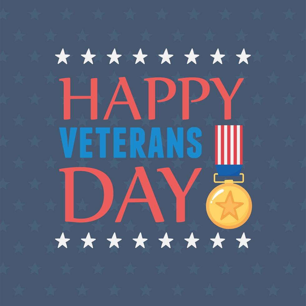 happy veterans day, US military armed forces soldier, inscription medal flag emblem vector