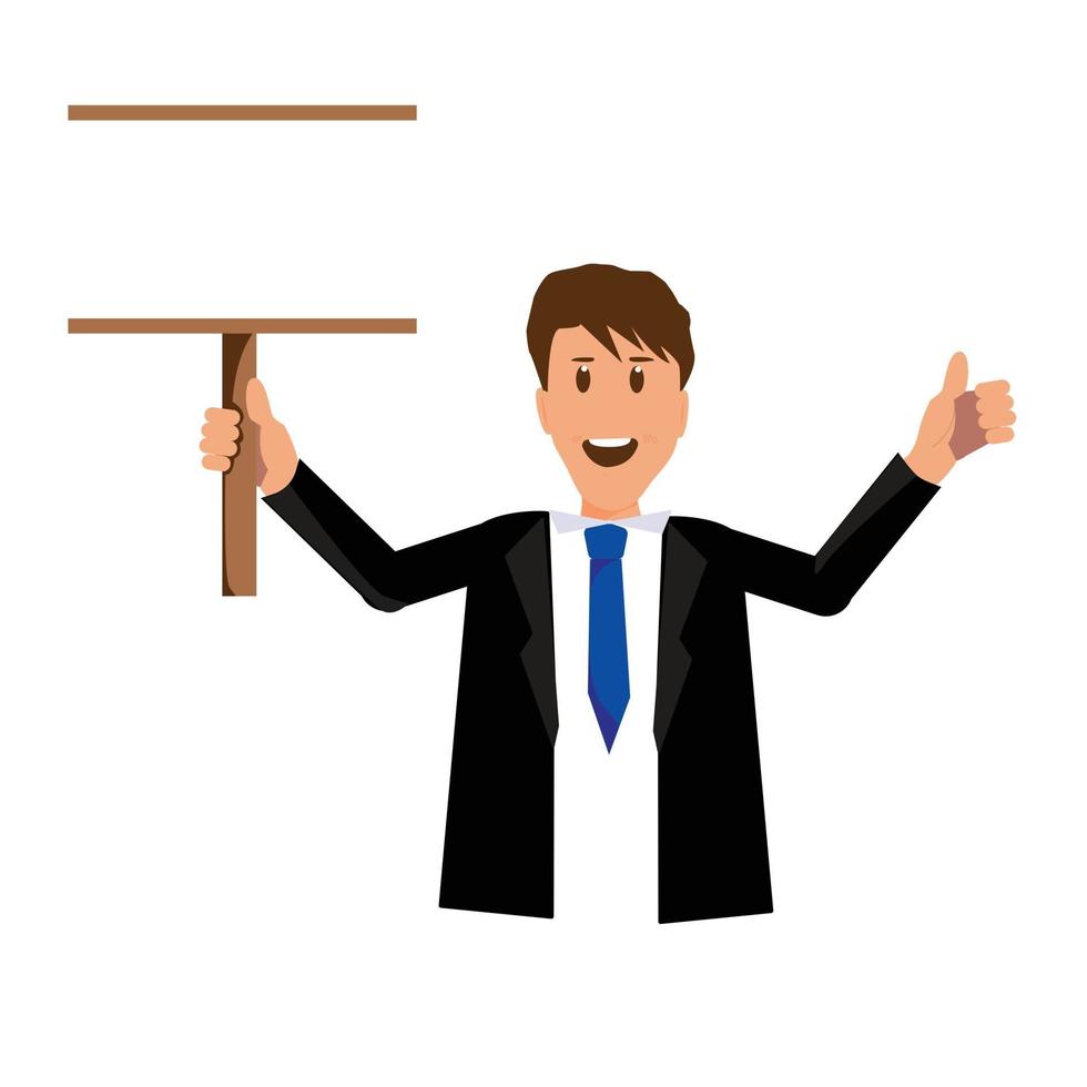 Businessman holding blank sign illustration flat vector