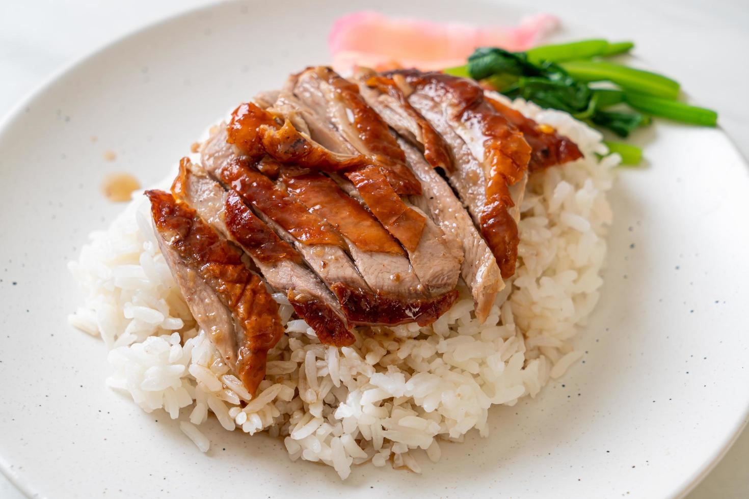 Roasted duck on rice photo