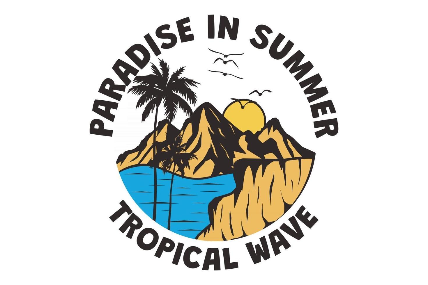 T-shirt paradise in summer, tropical wave hand drawn vintage retro style vector