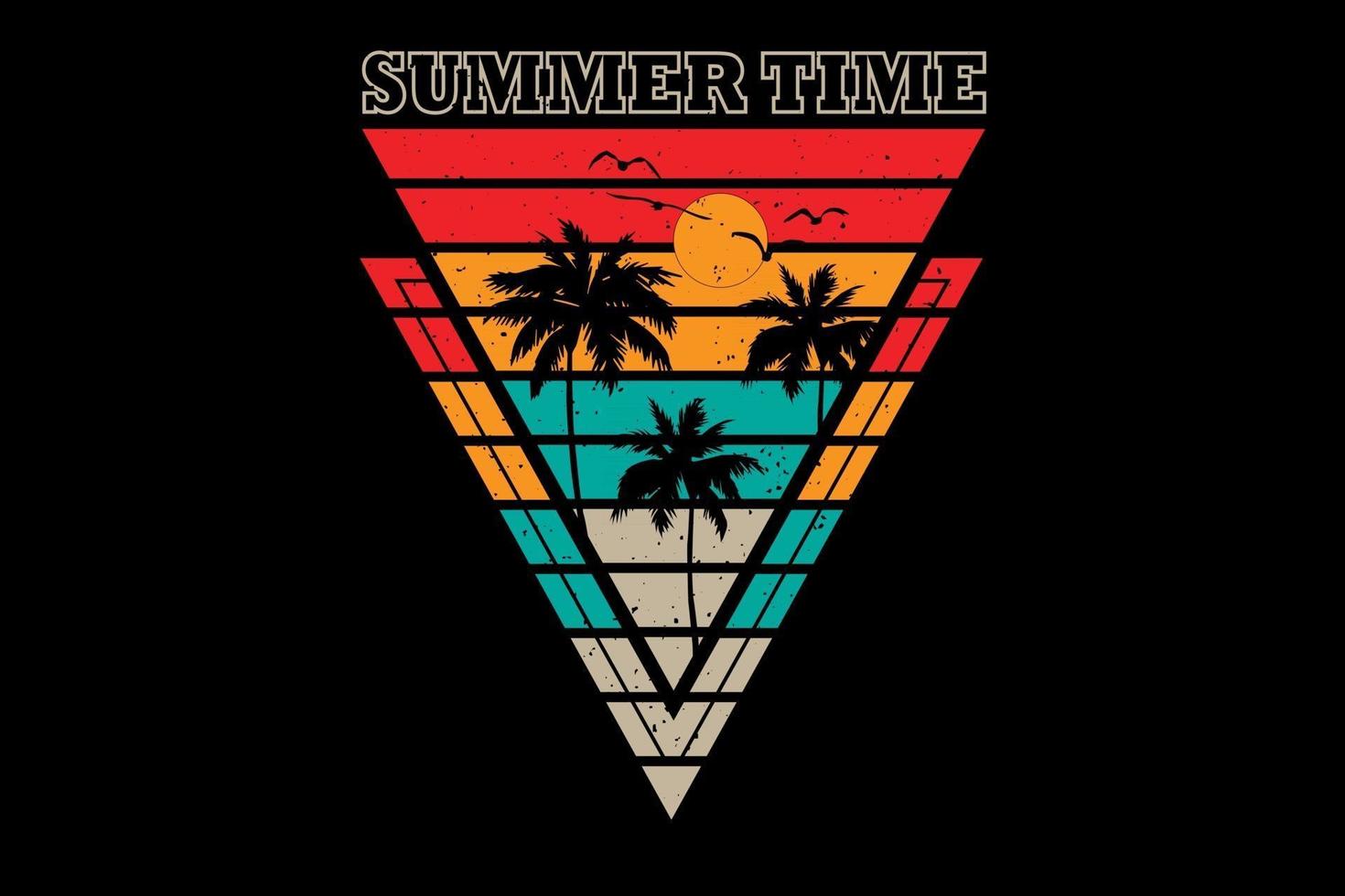 camiseta verano playa puesta de sol estilo retro vintage vector