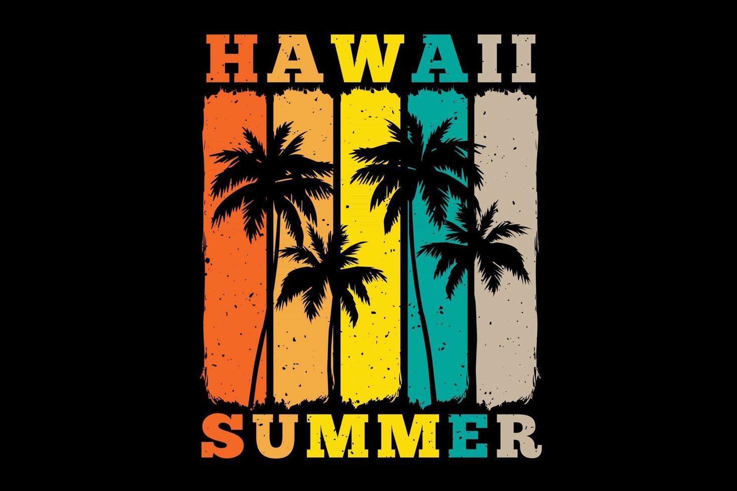 camiseta hawaii verano palmera puesta de sol color retro estilo vintage vector