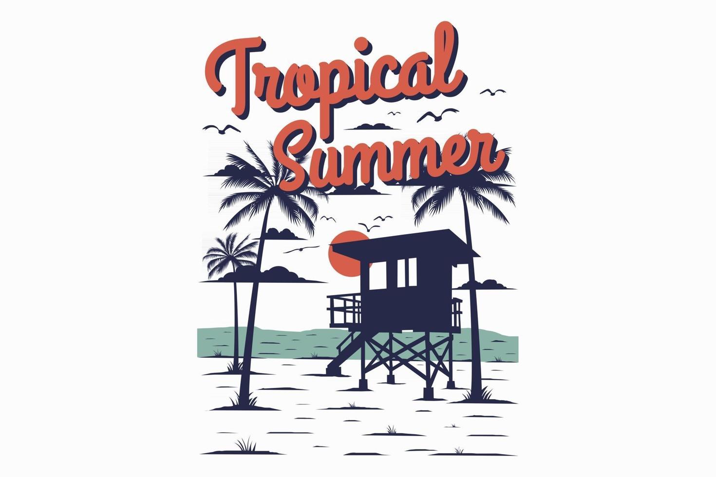 T-shirt tropical summer hand drawn retro vintage style vector