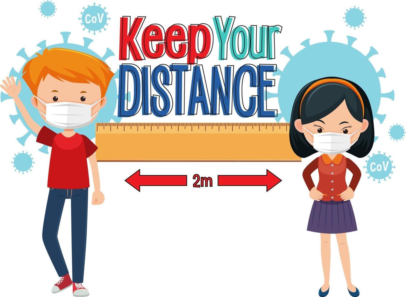 Keep your distance banner with cartoon character vector