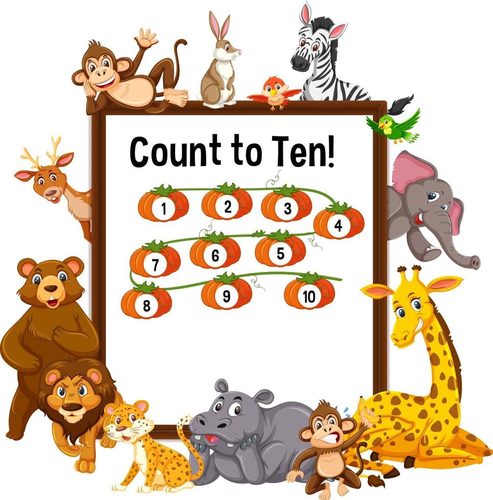Count to ten board with wild animals vector