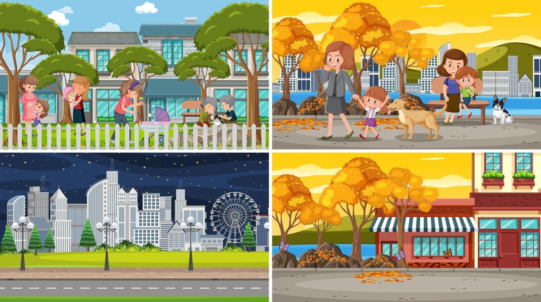 Set of different nature scenes background in cartoon style vector