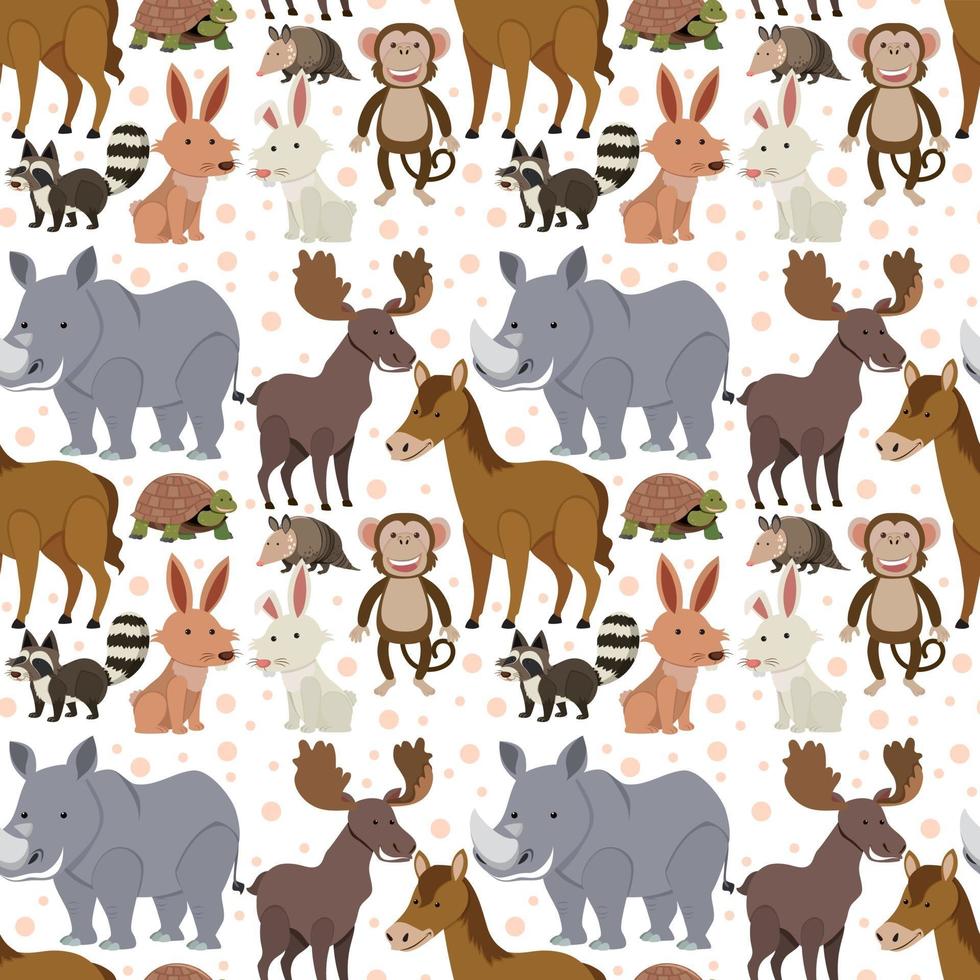 Seamless pattern with cute wild animals on white background vector