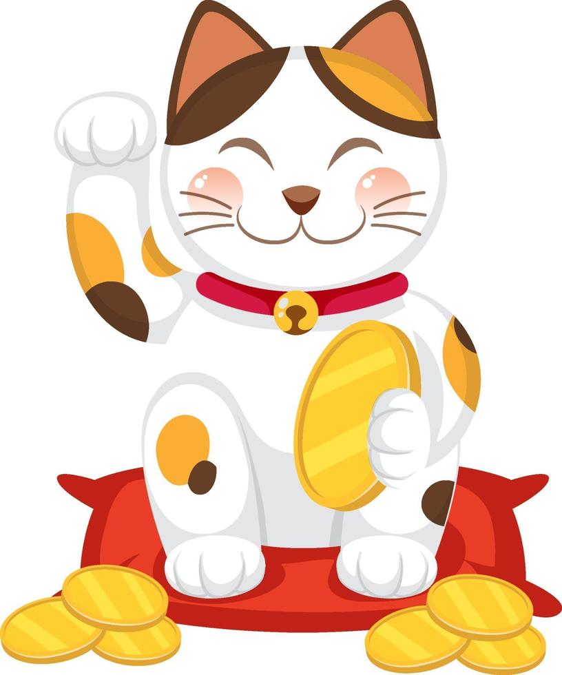 Japanese lucky cat maneki neko cartoon character isolated vector