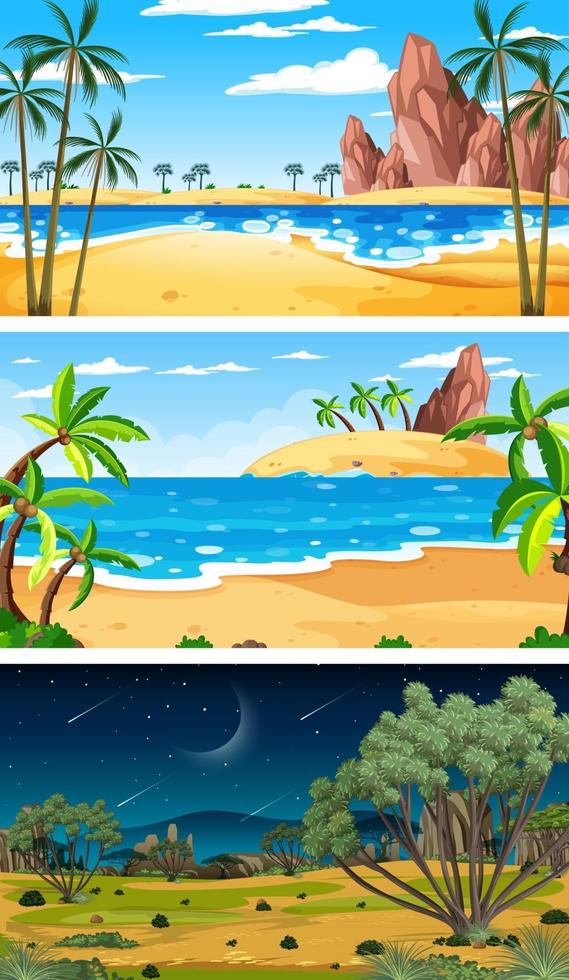 tres escenas horizontales de naturaleza diferente. vector