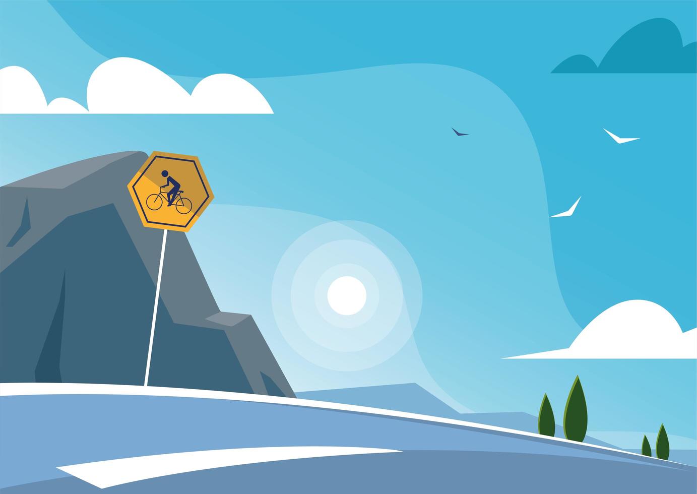 highway drive with landscape and sky blue vector