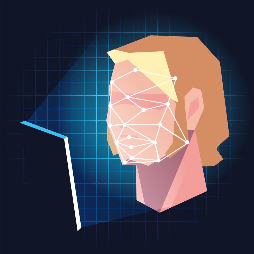 smartphone scans a man face, mobile app for face recognition vector