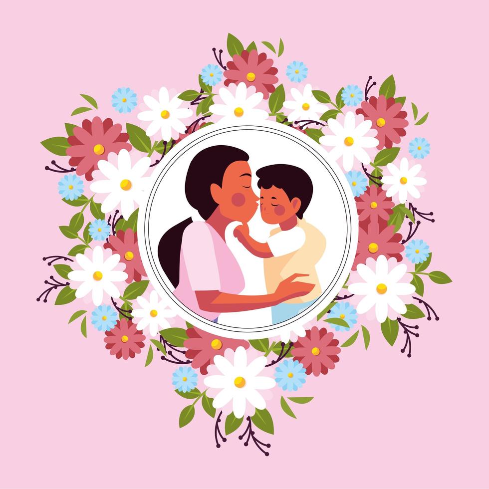 woman and son, card of the mother day vector