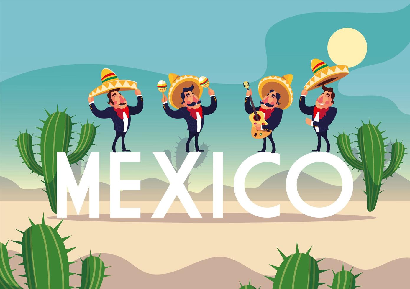 men mariachi with label mexico vector