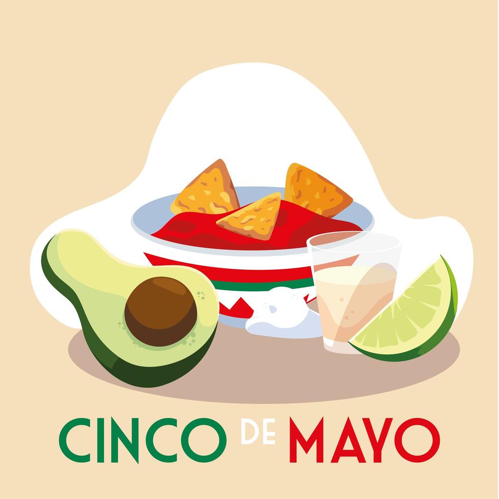 tarjeta de vacaciones cinco de mayo con comida mexicana vector