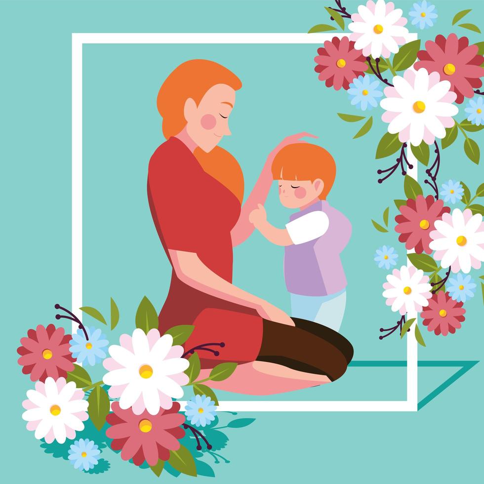 woman and son, card of the mother day vector