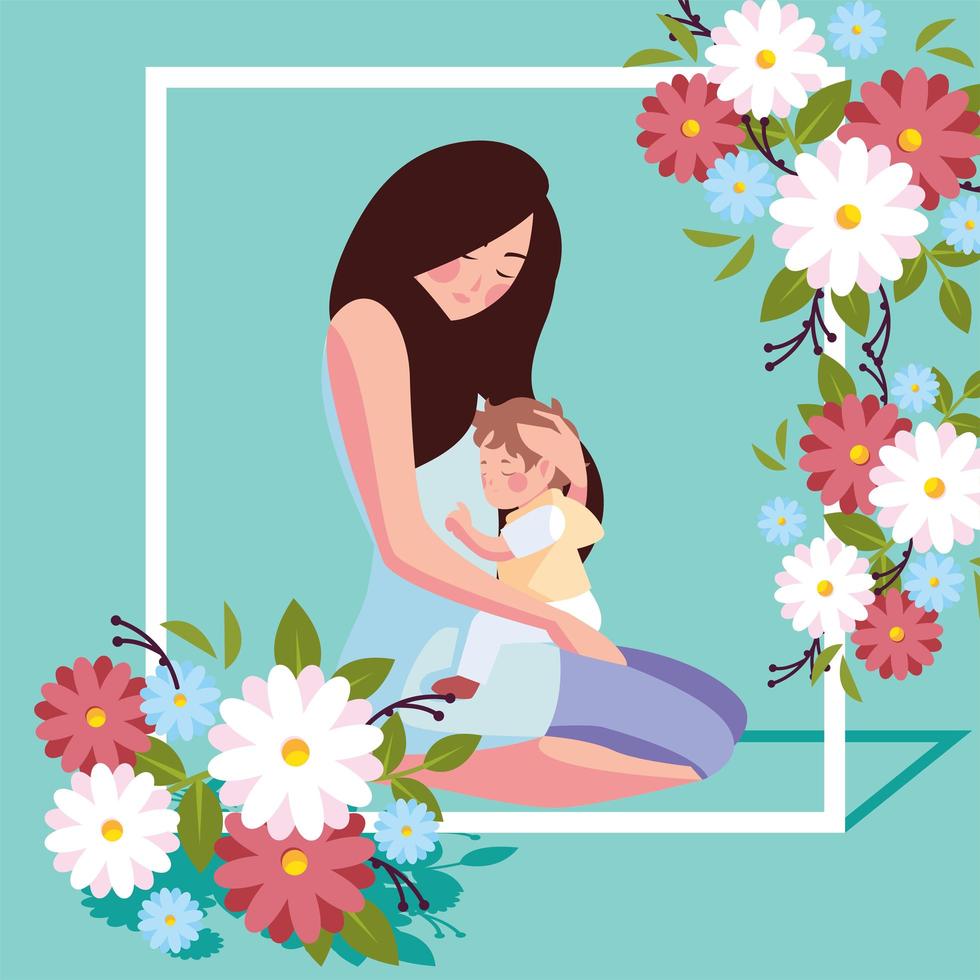 woman and son, card of the mother day vector