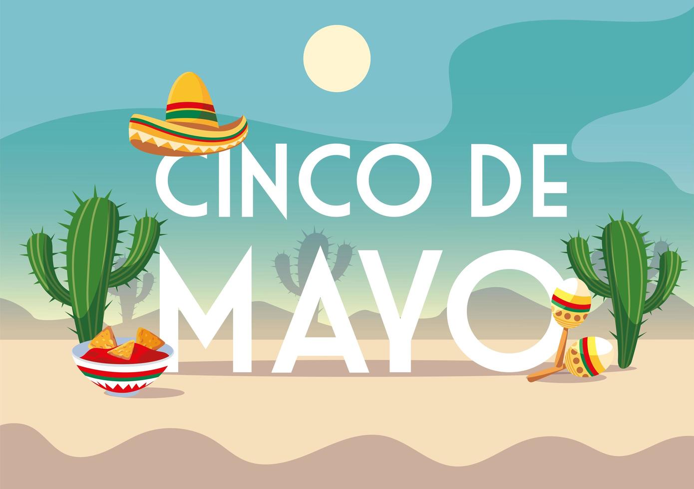 cinco de mayo label with desert in the background vector