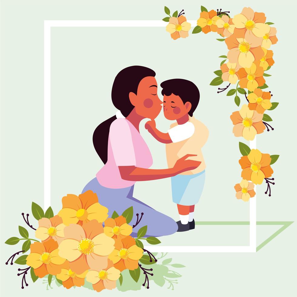 woman and son, card of the mother day vector