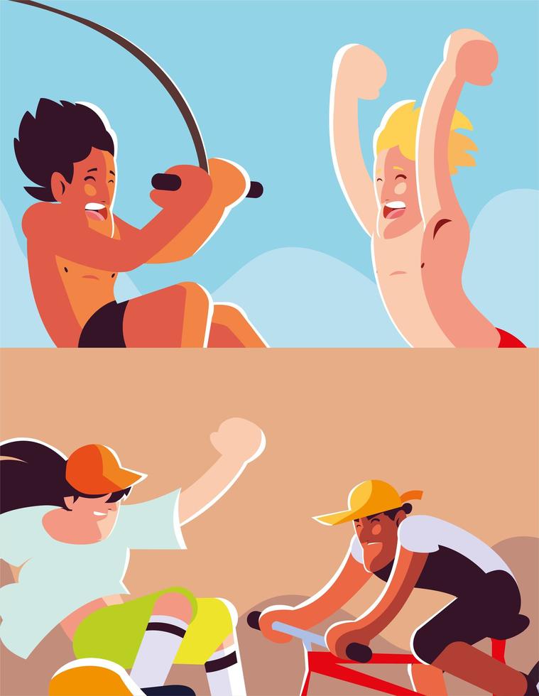 set of cards people in sports activities vector