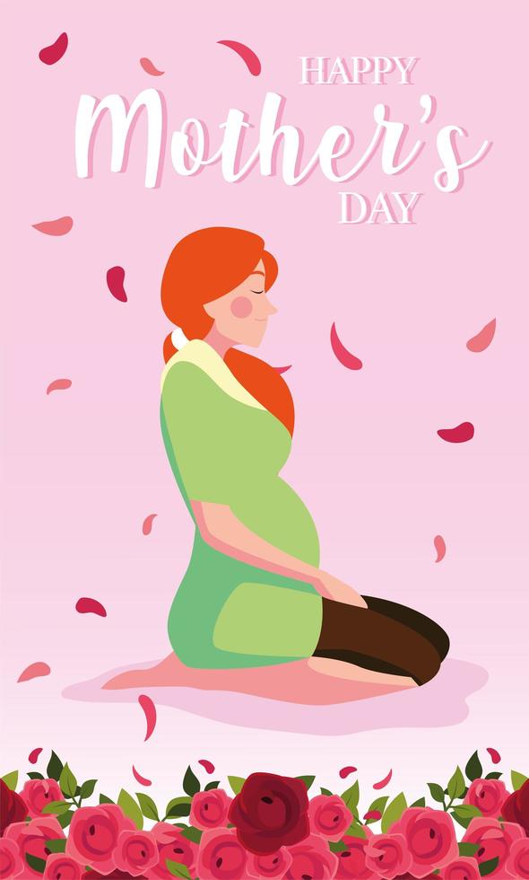 mujer embarazada con etiqueta feliz dia de la madre vector