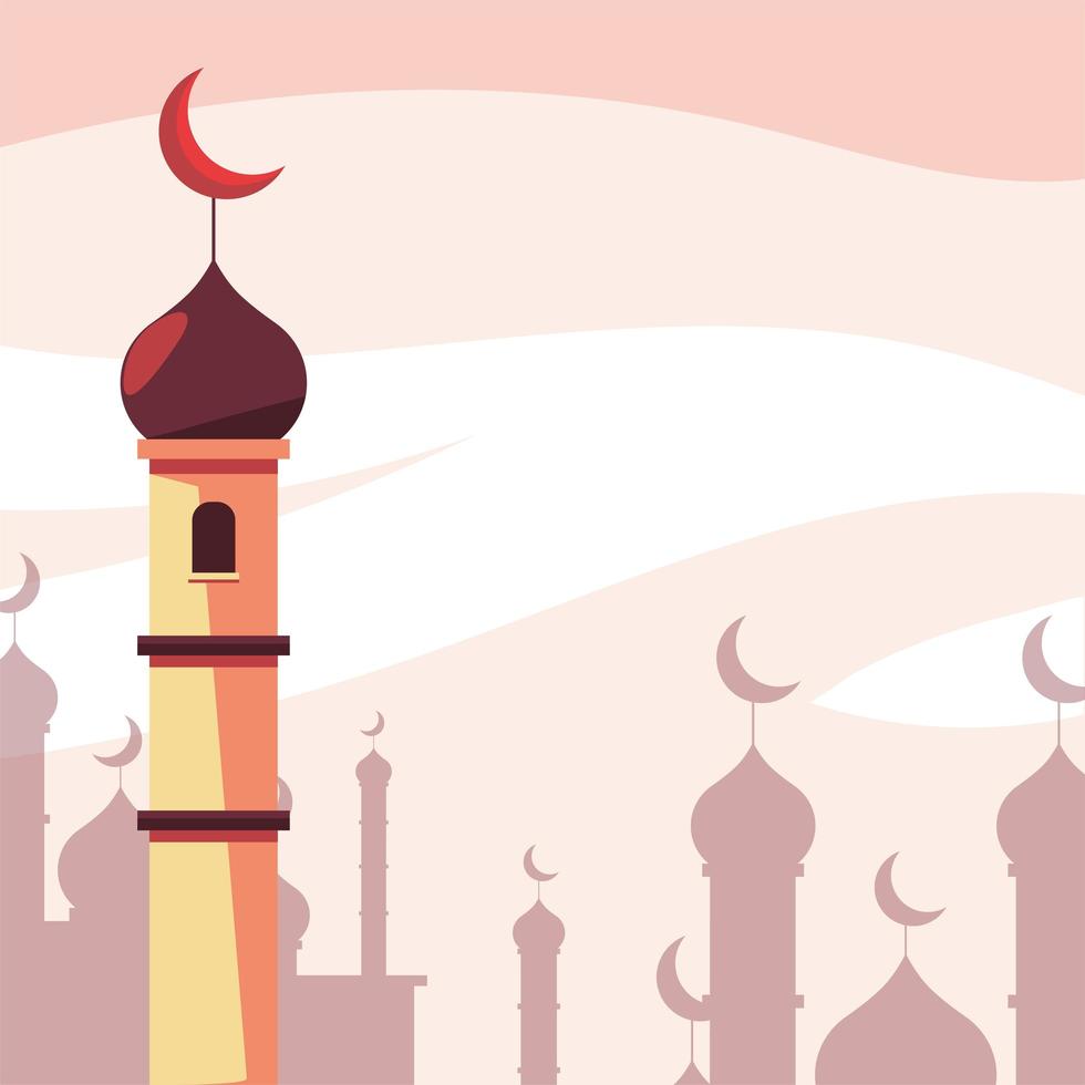 card with muslim temple, mosque building vector