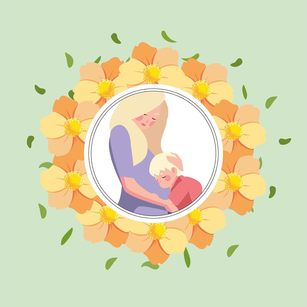 woman and son, card of the mother day vector