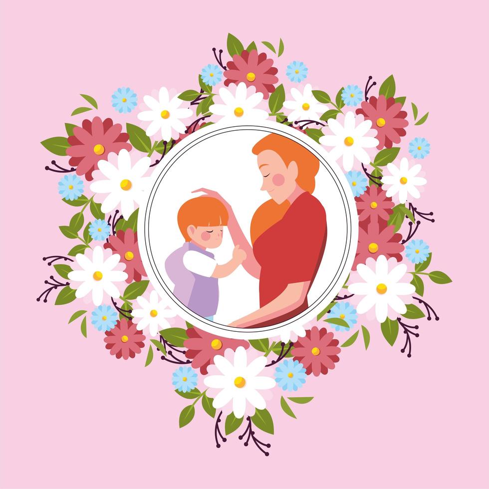 woman and son, card of the mother day vector