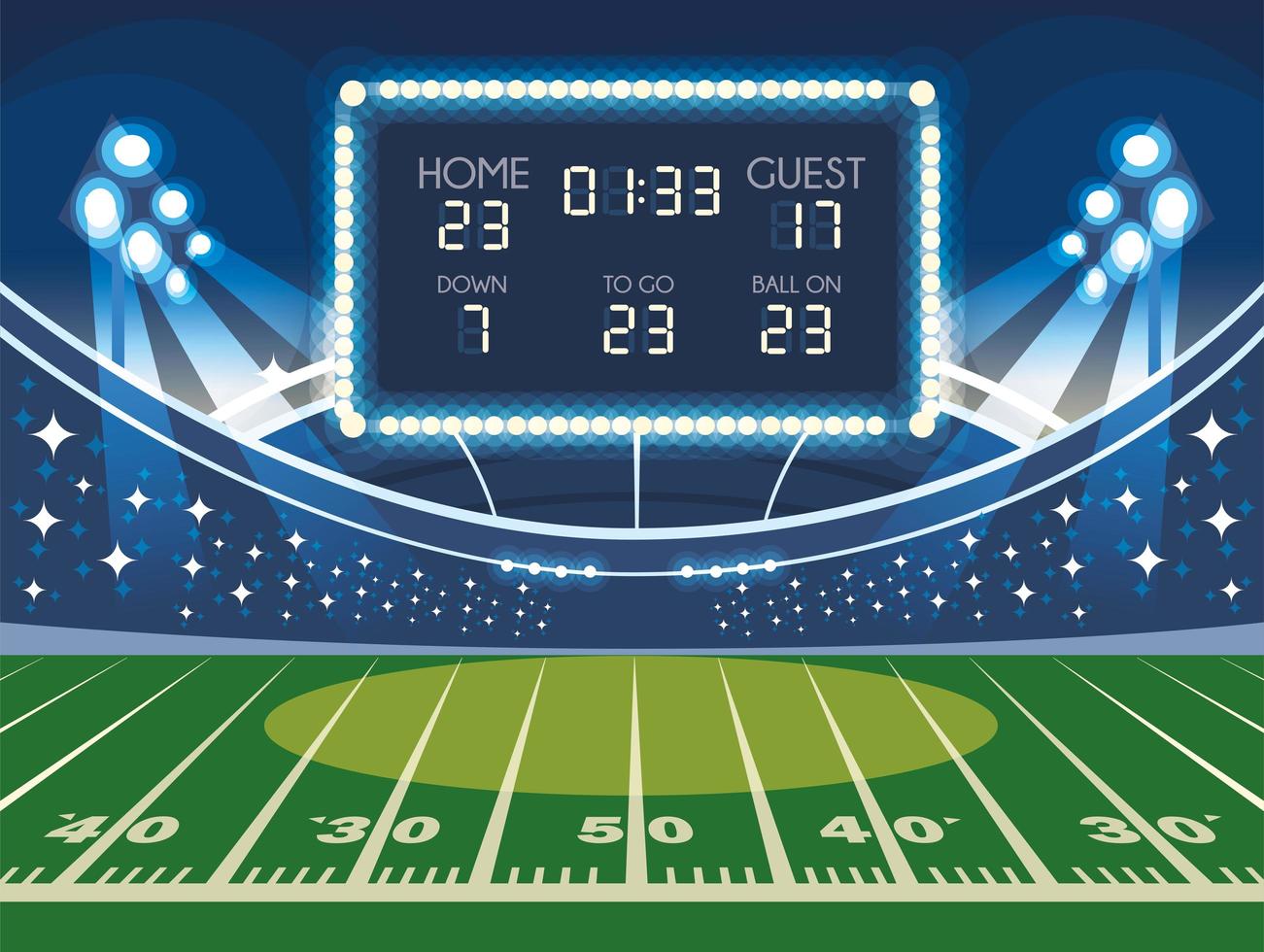 soccer field with scoreboard, football stadium vector