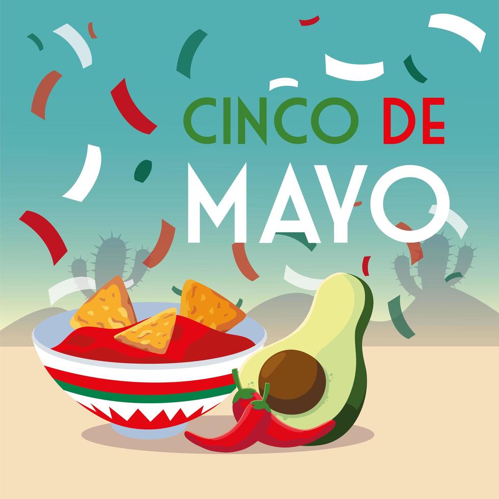 tarjeta de vacaciones cinco de mayo con comida mexicana vector