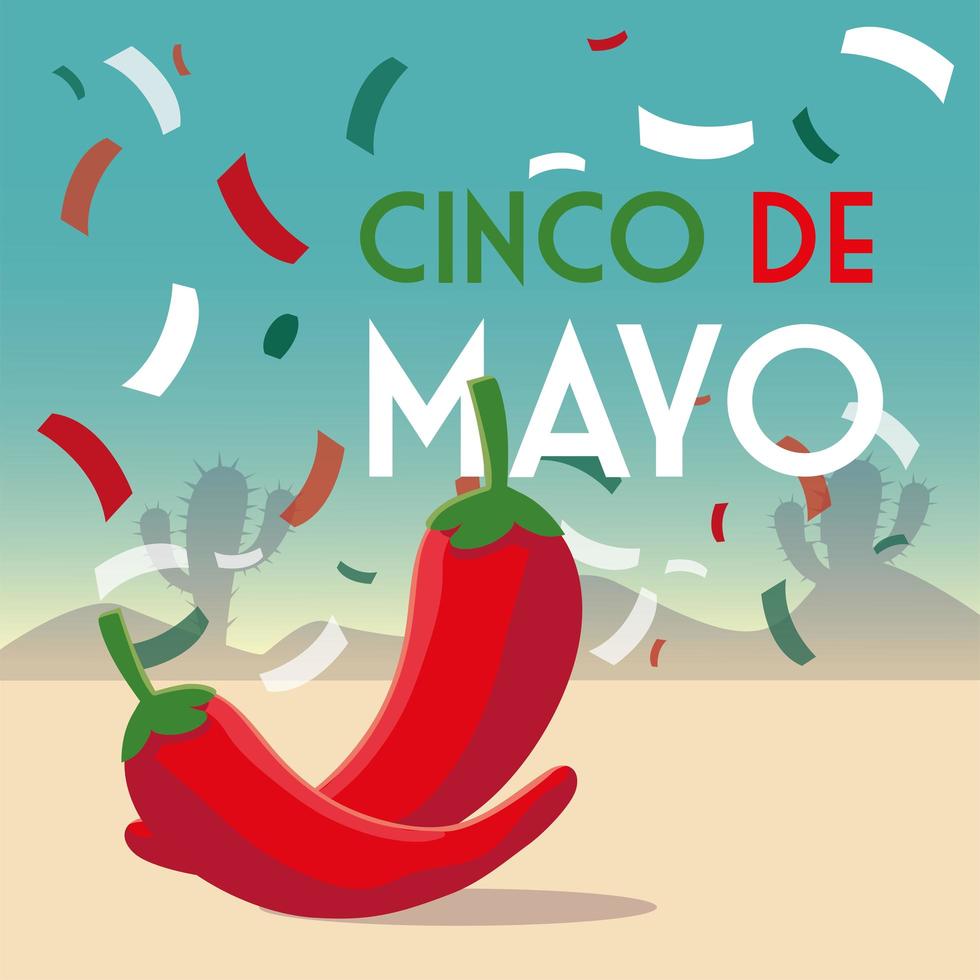 jalapenos of mexican food with label cinco de mayo vector