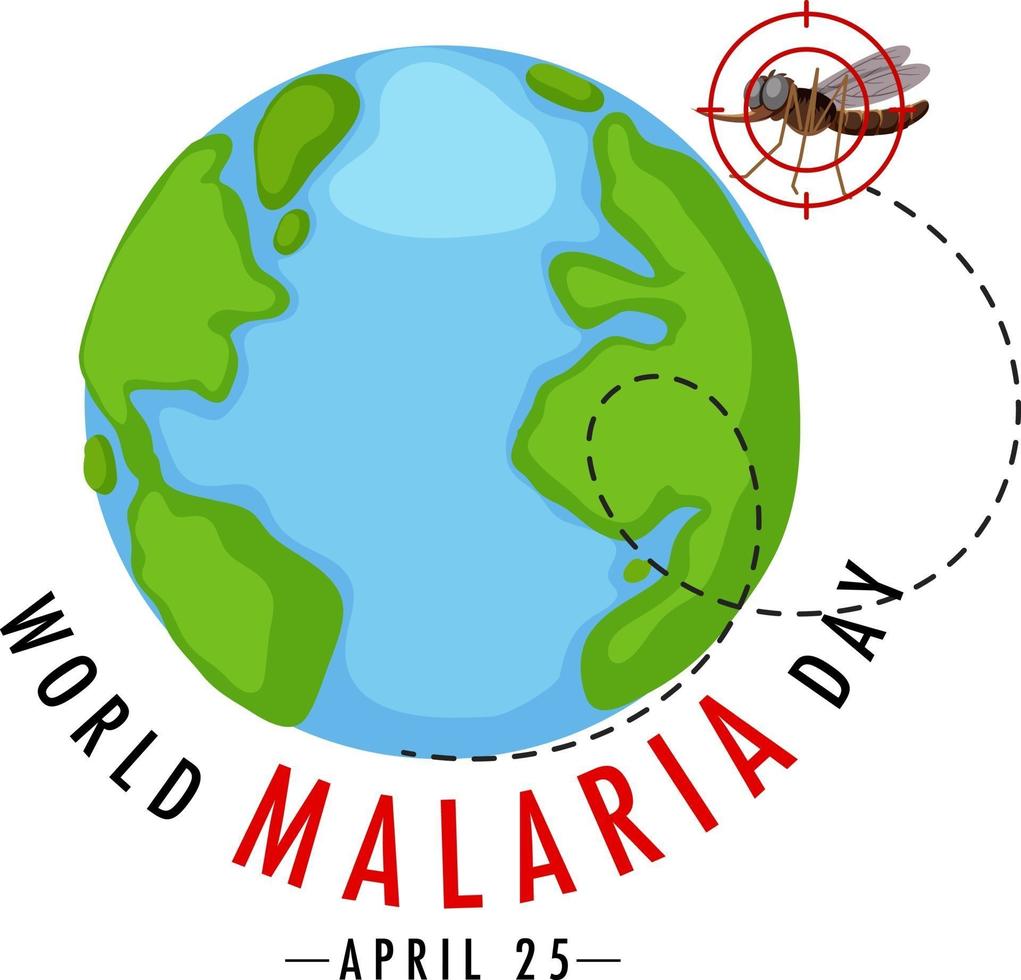 logotipo del día mundial de la malaria o pancarta con mosquito en el signo de la tierra vector